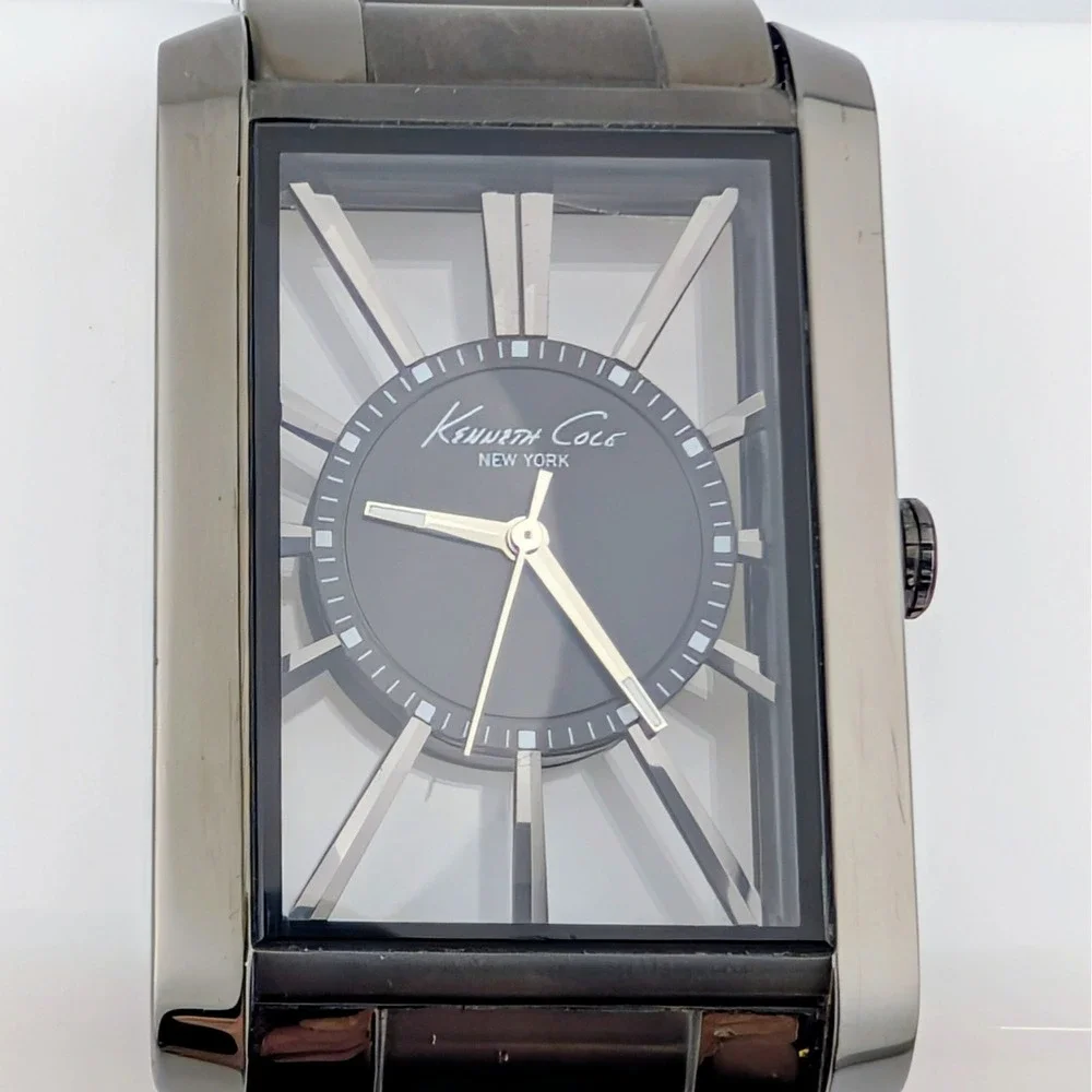 Kenneth Cole New York Transparency Dial Gunmetal Watch SS Oversized Box Links